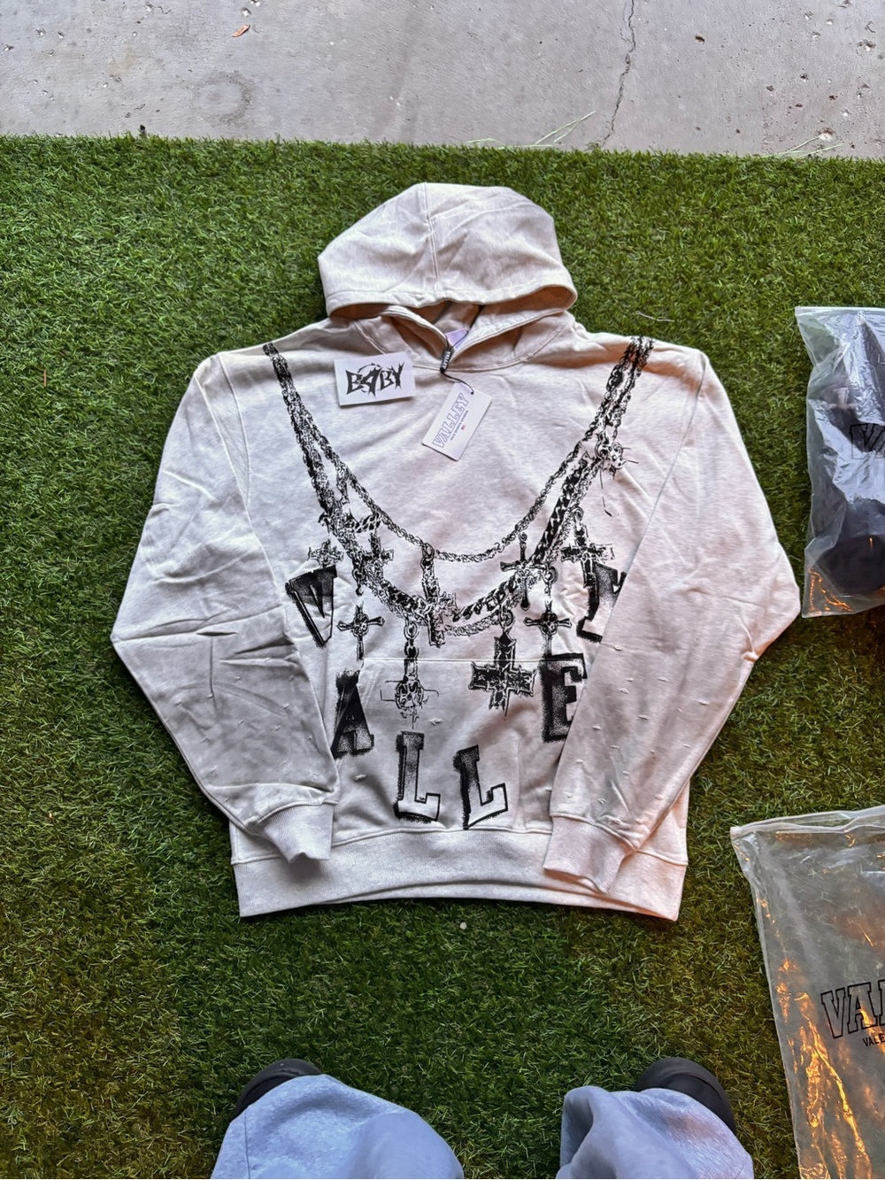 Vale chain cream faded hoodie XL